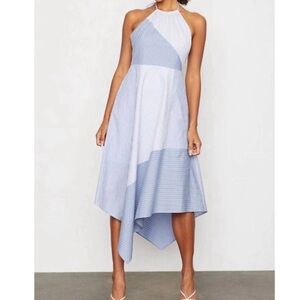 BAILEY 44 Estella Blue White Halter Midi Dress Size 4 Cotton